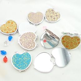 Cosmetic Compact Mirrors heart shape two sides Multi Color Make Up Makeup Tools Mirror Wedding Favor Gift
