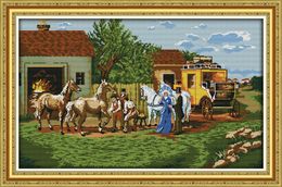 On their journey horse, handmade animal decor painting counted printed on canvas DMC 11CT /14CT kits, Cross Stitch embroidery needlework Set