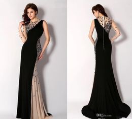 Fashion Black Evening Dresses One shoulder Long sleeve Mermaid Celebrity Party Dress Custom made Crystals Beaded Prom Gowns Formal Occasion