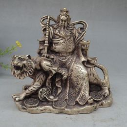 Collection Décor Old Travail Manuel Miao Argent Sculpté Gong Ming Équitation Tigre Statue