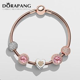 DORAPANG NEWEST 100% 925 Sterling Silver Rose gold bracelet Classic good buttons suits Clear CZ Charm Bead fit Bracelet DIY For Jewellery