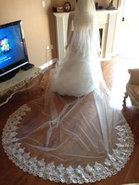 Sparkly Cathedral Wedding Veils Three Metres Long With Lace Applique Two Layers Custom Made Sequins Cheap Bridal Veil