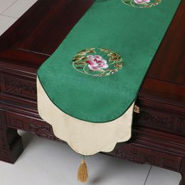 Fine Embroidery Peony Table Runner High Quality Dining Table Mats Silk Brocade Rectangle Coffee Table Cloth Placemat Home Decoration 200x33