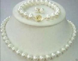 Natural 8-9mm White Freshwater Pearl Necklace Bracelet & Earring Sets