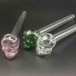 New design 5.5 inch Length Skull Glass Bowl Oil Burner 4 Colours Glass Oil Burner Glass Handle Pipes Smoking Accessories