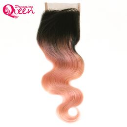 Rose Gold Color Body Wave 4X4 Lace Closure Brazilian Ombre 100% Virgin Human Hair Closure With Baby Hair Bleached Knots Ombre Lace Closure