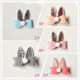 20pcs Cartoon Rabbit Ear Hair Bow Prince Baby Girl Hair Clips Bows Hairpin with Soft Ball Kids Cute Animals Barrettes