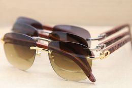 Famous Brand Natural Wooden Sunglasses for Men Women Rimless Sunglasses 8300680 Wood Legs Sun Glasses Designer Sunglasses with Original Case