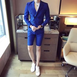 New Summer Men Suits With Short Pants 2017 Stylish Double Breasted Casual Slim Fit Male Blazer Sets Party Wear Men Tuxedos