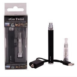 -E cigarette Ego starter kit eGo-C Twist Batería ajustable CE5 sin atomizador de mecha Vapor Caja de plástico con ampolla de cigarrillo EGO-T Clearomizer