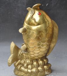 Chinese Fengshui Brass wealth carp cyprinoid Fish Goldfish animal Lucky Statue