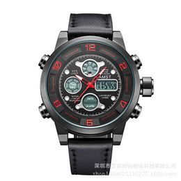 AMST Quartz Male Watches Sport Genuine Leather Watches Racing Men Students Game Run Chronograph Watch Male Glow Hands