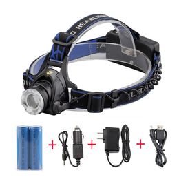 3800Lm T6 LED head lamp zoom HeadLamp Bike lights Rechargeable waterproof headlight+2*18650batteries+car charger+AC/charger+USB