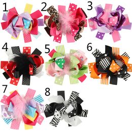 Fashion Feather Hair Bows Clips Girls Gifts Boutique Large Feather Barrettes Bowknot cute Baby Clip Children Head Accessories A6270