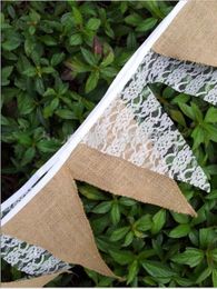 Hessian Burlap Floral Lace Banner Bunting Garland Rustic Wedding Party Home Decoration (Lace & Burlap)