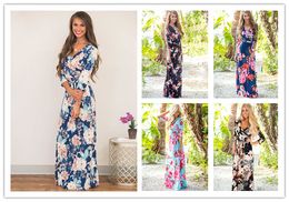 2017 Women Floral Print Long Dress Women V-Neck Floral Print Maxi Boho Dresses Sexy Beach Long Dresses