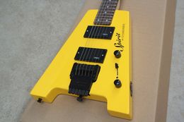 Custom Shop Yellow Vintage Cream Spirit Headless Electric Guitar EMG Pickups Tremolo Bridge Black Hardware Top Selling