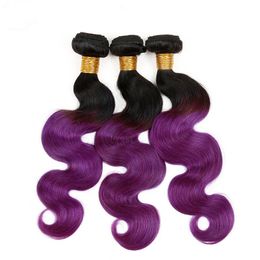 #1B/Purple Virgin Peruvian Ombre Hair Extensions Two Tone 3Bundles Body Wave Dark Roots Purple Ombre Human Hair Weaves Free Shipping