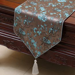 Lengthen Flower Birds Table Runner Fashion Luxury Decorative Dining Room Table Cloth High End Silk Brocade Table Protection Pads 230 x 33cm