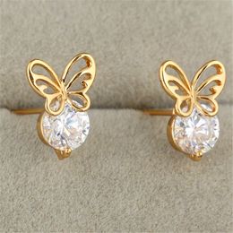 Hot Sale Earrings Studs High Quality Round Cut Cubic Zirconia Stone Butterfly Stud Earrings for Baby Kids Teen Girls Women