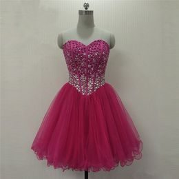 2017 Sexy Fashion Crytsal Ball Gown Short Homecoming Dress With Beading Tulle Lace Up Graduation Prom Party Gown BH01