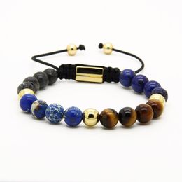 Cheap Jewellery Wholesale 10pcs/lot 8mm Blue Sea Sediment Stone Beads With A Grade Tiger Eye Stone Energy Macrame Bracelets