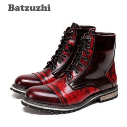 New 2018 Autumn Winter Men's Boots EU Size 38-46 Wine Red Mid-Calf Leather Boots Men British Leather High Boots for Men Zapatos Hombre