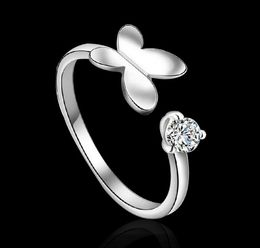 2017 hot sales plating S925 Sterling Silver Butterfly zircon Opening ring charms fashion Beautiful Cute lovely ring 10pcs/lot