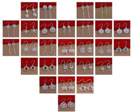 Girl / lady Earrings Mix Order 30 Style Plated 925 silver Lovely Flower snowflake crystal Earrings Dangles & Chandelier earrings 30Pairs