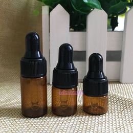 Amber Glass Eye Dropper Bottles 1ml 2ml 3ml For Aromatherapy Essential Oil Perfume with Gold Silver Black Lids For your option