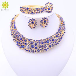 4Color Nigerian Wedding African Beads Jewellery Set Crystal Gold Plated Necklace Jewellery Set Wedding Accessories Party For Women