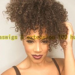 Natural Afro kinky Ponytail Afro puff kinky curly drawstring ponytail Hairpiece clip human hair extension Free Shipping 140g 14inch