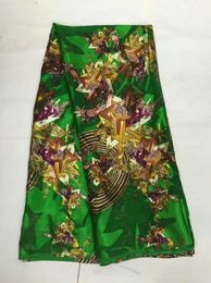 multi color silk fabric UK - 5yards pc good sale green silk chiffon fabric african smooth and soft lace with rhinestone for dressing js222