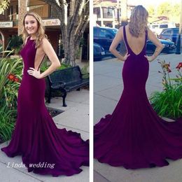 Purple Mermaid Prom Dress High Quality Fashion Backless Chiffon Formal Evening Party Gown Plus Size vestidos longos festa