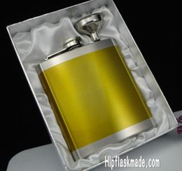 7oz golden Colour painted alcohol stainless steel hip flask with free funnel in gift box