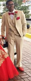 Groom Tuxedos Groomsmen Two Button Beige Notch Lapel Best Man Suit Wedding Men's Blazer Suits Custom Made (Jacket+Pants+Vest+Tie) p8