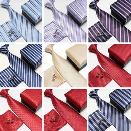 men's Neck tie set necktie cufflinks Pocket square stripe tie 21 Colours 145*9cm for Father's Day business tie gift with box Free shipping