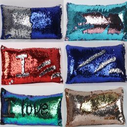 Sequin Pillow Case Reversible Sequin Mermaid Glitter Sofa Cushion Cover Pillow Case Double Colour Pillowslip IC591