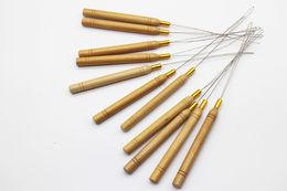 -Hölzerne Griff Ziehen Nadeln für Mikroringe / Schleife Perlen Haarverlängerungen Eisendrahtfädelhaken Ziehen Haarverlängerung Werkzeuge