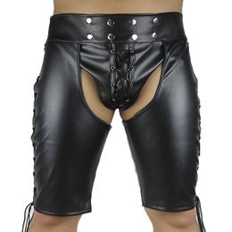 Plus Size Black Faux Leather Fetish Wear Mooning Briefs Adult Games Flirting Sex Toys for Couples Sexy Shorts Sex Products New 17901