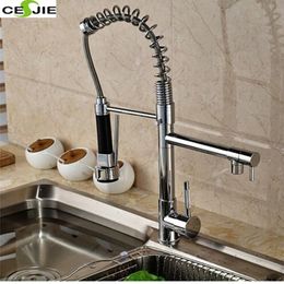 Wholesale- Deck Mounted Single Handle Hole Dual Spouts Chrome Finish Kitchen Faucet With Handheld Dual Spouts