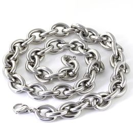 High Polished Jewelry silver Stainless Steel Large Oval curb link Chain Necklace for Men's Gifts Big 15mm Smooth Chain 20''-40'' choose
