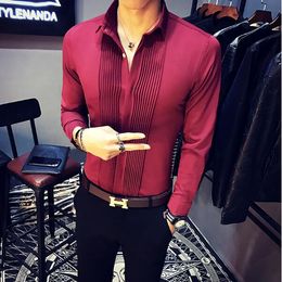 Wholesale- 2017 New Fashion Asian Striped shirt casual dress shirt Long sleeve men lace shirts mens clothing Hawaiian style camisa ma Plus