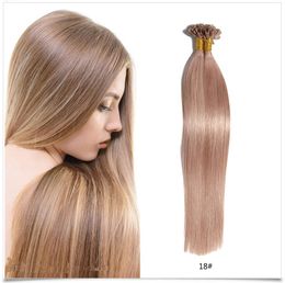 Pre Bonded U Tip Hair Extensions Italian Keratin Fusion Hair Extension Brazilian Remy Human Hair 1G/Strand 100PCS/Lot #12#18#27 Nail Tip