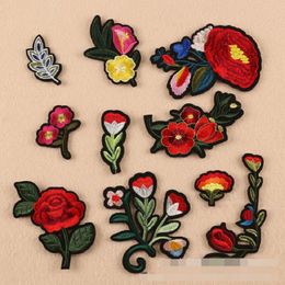 Iron On Patches DIY Embroidered Patch sticker For Clothing clothes Fabric Sewing camellia rose flower twig design