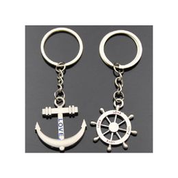 Alloy metal couple keychain rudder and anchor key chain Favours for wedding party souvenir giveaway key ring keyring Silver Keyfob lovers