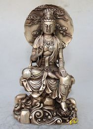 Main Tibétain Argent Guanyin Bouddha statue