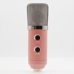 MK-F100TL USB Condenser Sound Recording Audio Processing Wired Microphone with Stand for Radio Braodcasting KTV Karaoke Pink