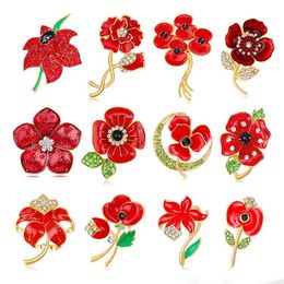 Poppy Brooches New Arrival Alloy Rhinestone Brooch Pins Charming Crystal Flower Poppy Brooches Jewelry For Women Gifts