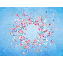 Digital Printed Colourful Butterflies Baby Shower Backdrop Pink Flowers Wreath Blue Photography Background Photo Props for Newborns